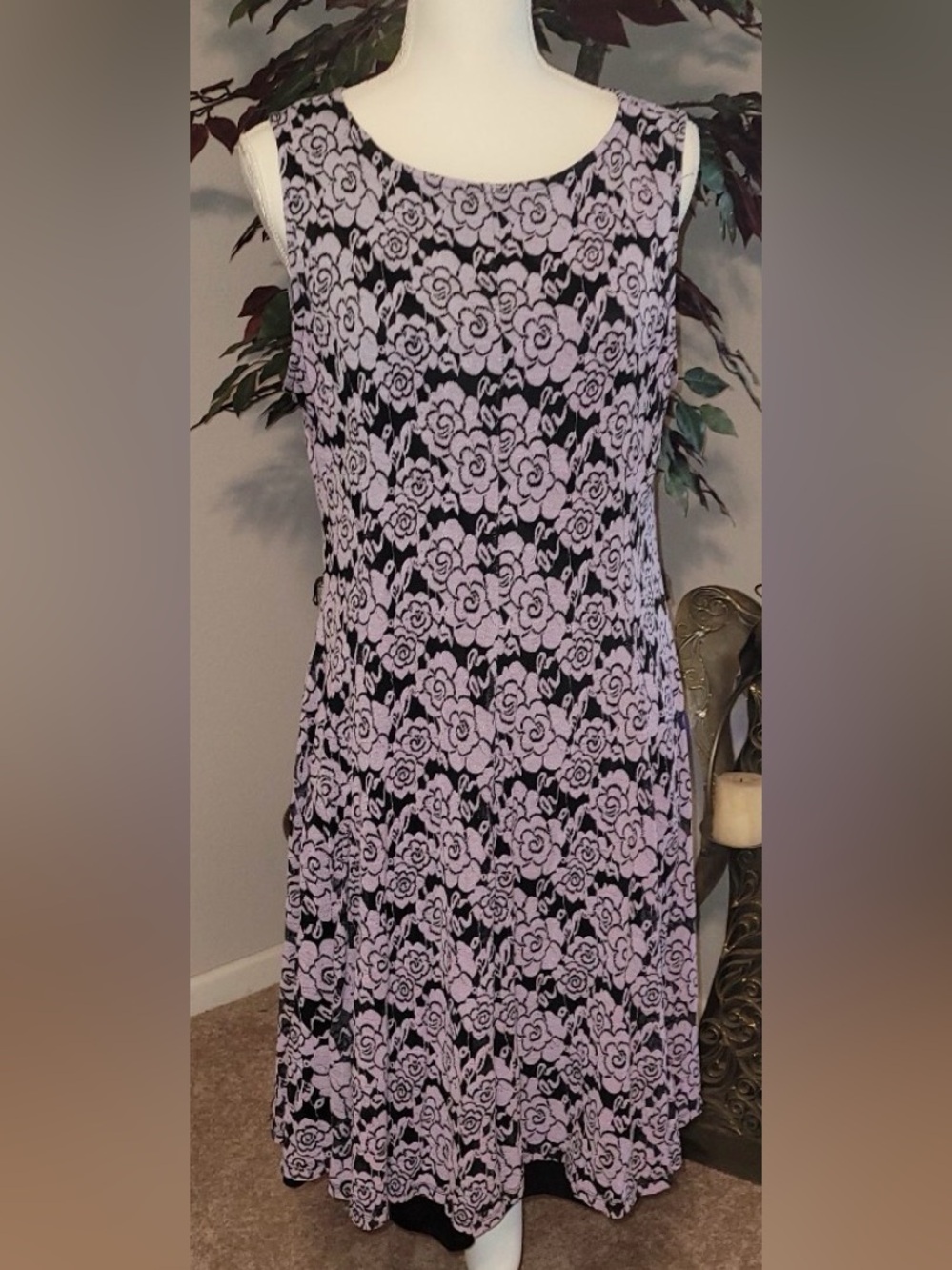 Floral Lace Dress in Purple and Black